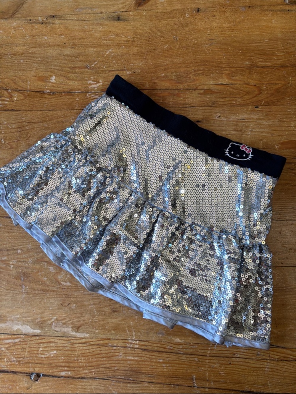 Hello Kitty Silver Sequin Skort with Black Waistband